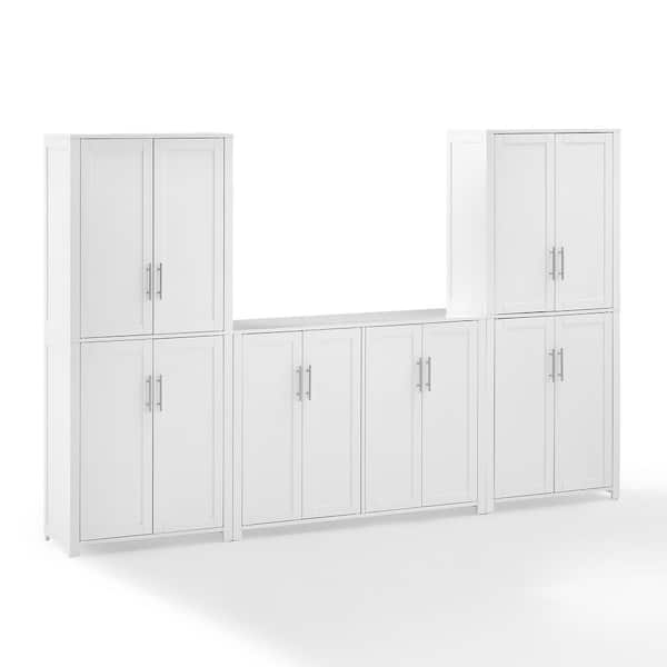 Savannah White MDF 104 in. Sideboard and Pantry Set with Adjustable Shelves