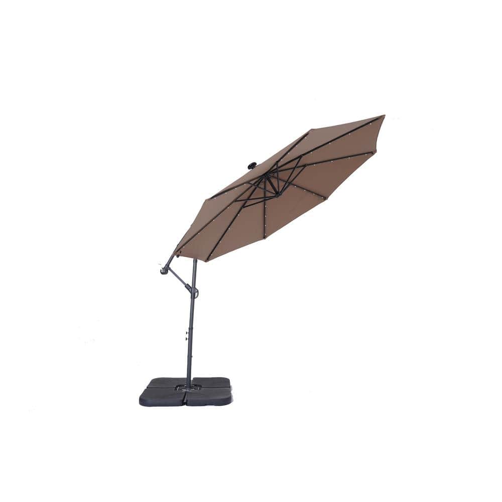 10 ft. Steel Cantilever Solar Patio Umbrella in Taupe