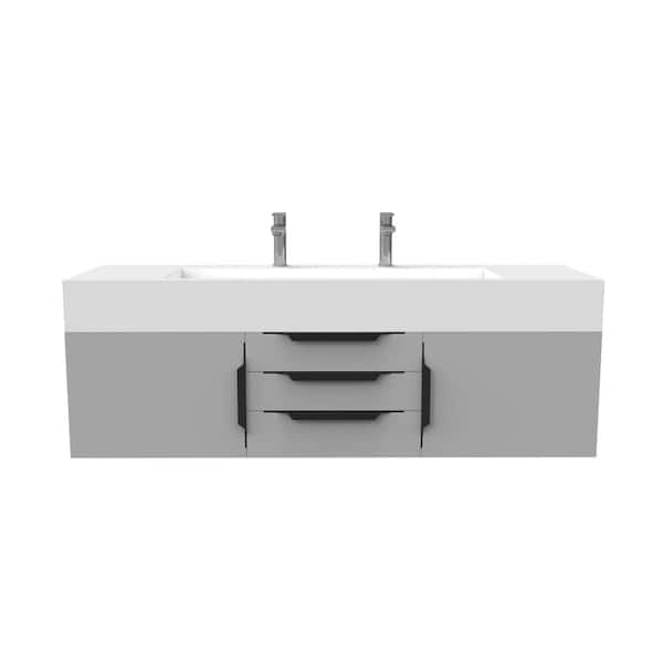 castellousa Nile 60 in. W x 19 in. D x 20 in. H Single Sink Bath Vanity in Matte Gray with Black Trim and White Solid Surface Top
