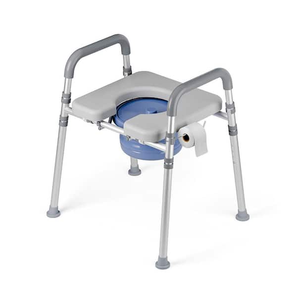 Bedside Commode with Bucket Toilet Seat with Padded Handles and Seat, Adjustable Height and Width for Pregnant, Disabled