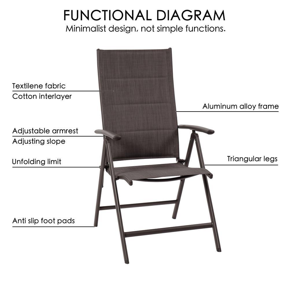 Kozyard Dark Beige Textilene Padded Foldable Dining Chairs, Set of 2