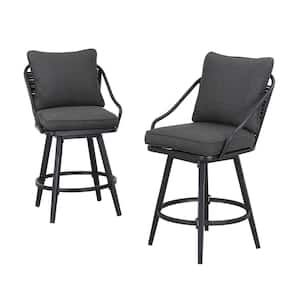 Swivel Metal Outdoor Bar Stool with Dark Grey Cushion 2 of Chairs Included