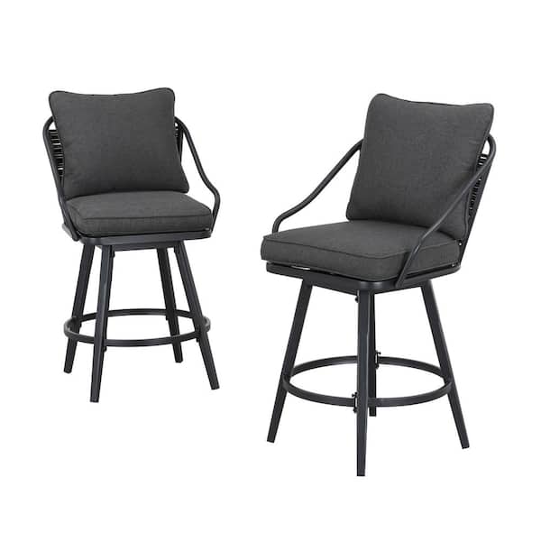 TOP HOME SPACE Swivel Metal Outdoor Bar Stool with Dark Grey Cushion 2 of Chairs Included