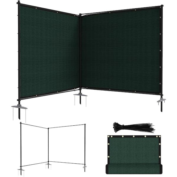 6 ft. x 12 ft. Green Balcony Privacy Fence Set with Poles and Rails Ground Spikes Fence Kit for Patio Garden Pool Yard