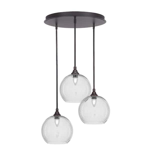 Unbranded Villa 3 Light Dark Granite Pendant, Cluster Pendant Light with 9.5 in. Clear Bubble Glass Shades, No Bulbs Included