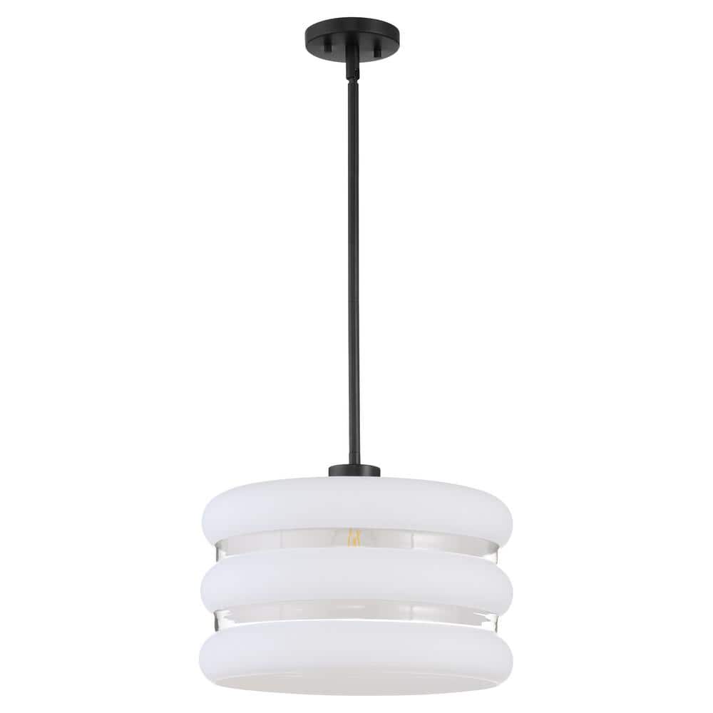 GILLIS 16 in. 1-Light 100-Watt Pendant Light with a Clear Frosted Glass Matte Black price history on PriceWatchPro