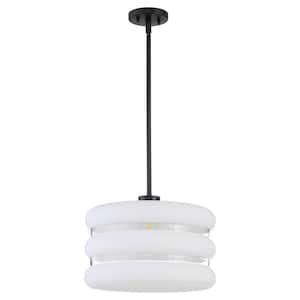 GILLIS 16 in. 1-Light 100-Watt Pendant Light with a Clear Frosted Glass Matte Black