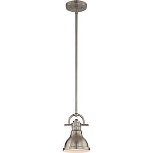 1-Light Integrated LED Indoor Brushed Nickel Mini Downrod Pendant with Bell-Shaped Bowl