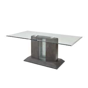 Belay (Bernice) 76 in. Rectangle Gray Oak and Glass Top Pedestal Dining Table (Seats 6)