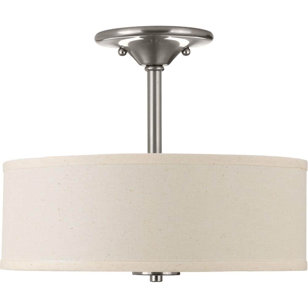 Brushed Nickel Glass Drum Semi-Flush Ceiling Light