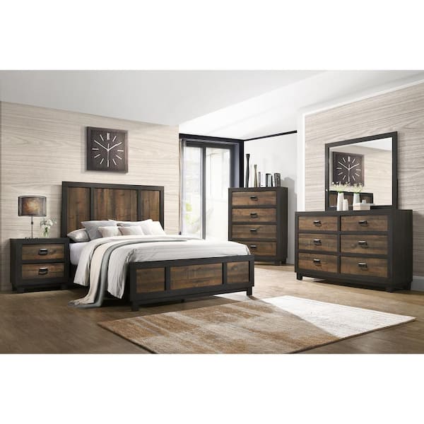 Best Quality Furniture Donna 6-Piece Dark Walnut Queen Panel Bedroom Set  DON-Q4NC - The Home Depot