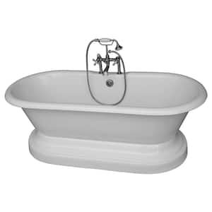 5.6 ft. Cast Iron Double Roll Top Tub in White with Brushed Nickel Accessories