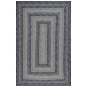 Braided Gray Blue 3 ft. x 5 ft. Border Striped Area Rug