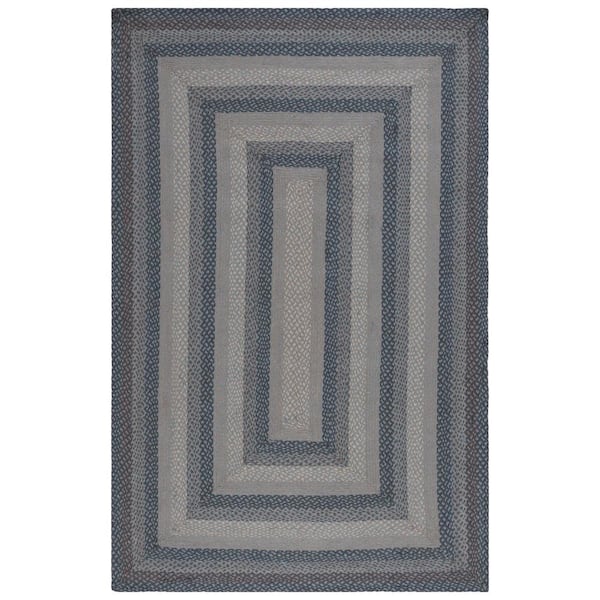 SAFAVIEH Braided Gray Blue Doormat 3 ft. x 5 ft. Border Striped Area Rug