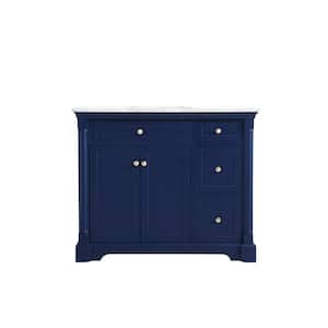 Simply Living 42 in. W x 21.5 in. D x 35 in. H Bath Vanity in Blue with Carrara White Marble Top