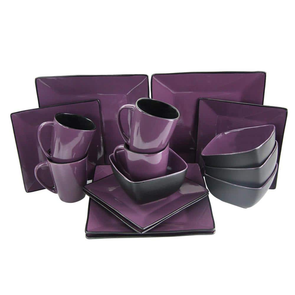Mulberry Loft Purple and Black Ceramic Dinnerware Set for 4
