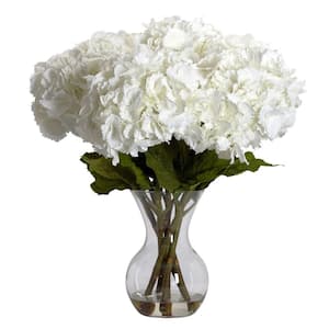 23 in. H White Large Hydrangea with Vase Silk Flower Arrangement