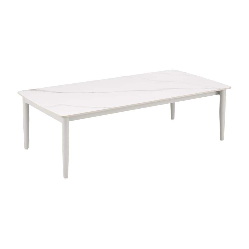 Armen Living Rhodes Light Gray Rectangle Aluminum Outdoor Coffee Table ...