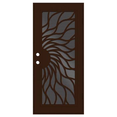 Sunfire 30 in. x 80 in. Left Hand/Outswing Copper Aluminum Security Door with Black Perforated Metal Screen