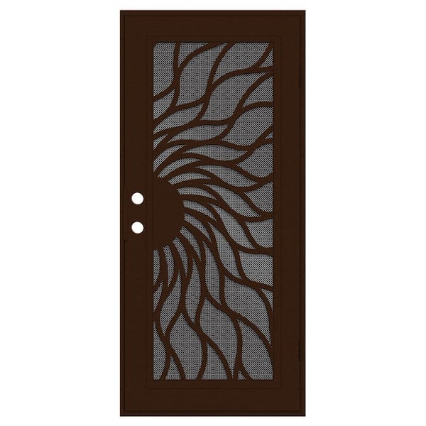 Unique Home Designs Sunfire 36 in. x 80 in. Left Hand/Outswing Copper Aluminum Security Door with Black Perforated Metal Screen