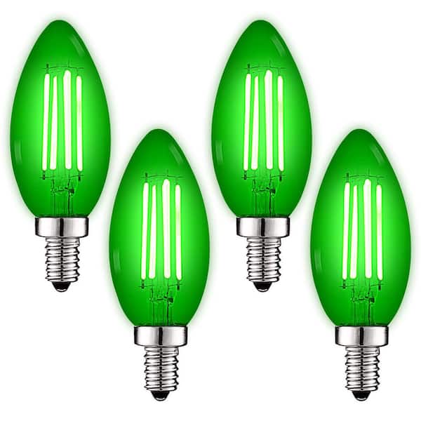 LUXRITE 40-Watt Equivalent LED Green Light Bulb, 4.5-Watt, Colored Glass Candelabra Bulb, UL Listed, E12 Base (4-Pack)