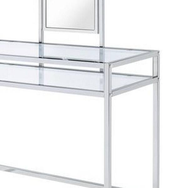 ACME Coleen Clear Tempered Glass Chrome Metal Finish Table w/ Stool Vanity  Set