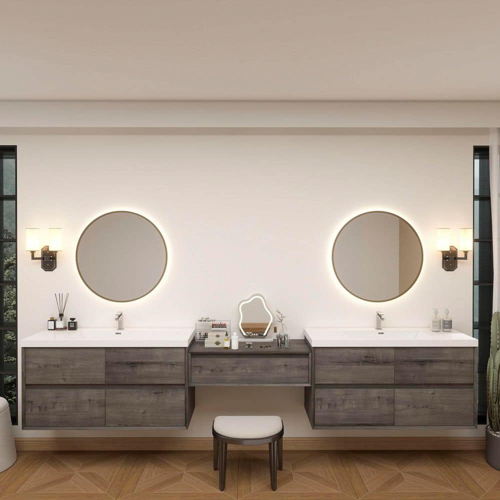 Kingdee 130 in. W x 20 in. D x 26 in. H Double Sink Middle Table Counter Bath Vanity in Smoke Oak with White Acrylic Top price history on PriceWatchPro