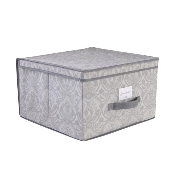 Laura Ashley 10 in. H x 16 in. W x 16 in. D Gray Fabric Cube Storage Bin