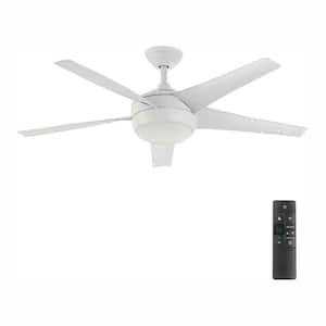 Windward IV 52 in. Indoor LED Matte White Ceiling Fan with Dimmable Light Kit, Remote Control and Reversible Motor