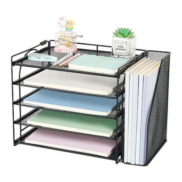 Black 5-Tier Desktop Paper File Organizer with Removable File Holder, Metal Mesh Workspace Accessory 15 in. x 11.22 in.