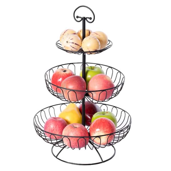 Scroll Design Chrome plated Wire Fruit Basket Counter top Food Bowl 