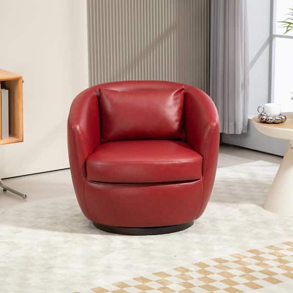 JUJABU Red PU Swivel Barrel Armchair with Storage for Bedroom Office