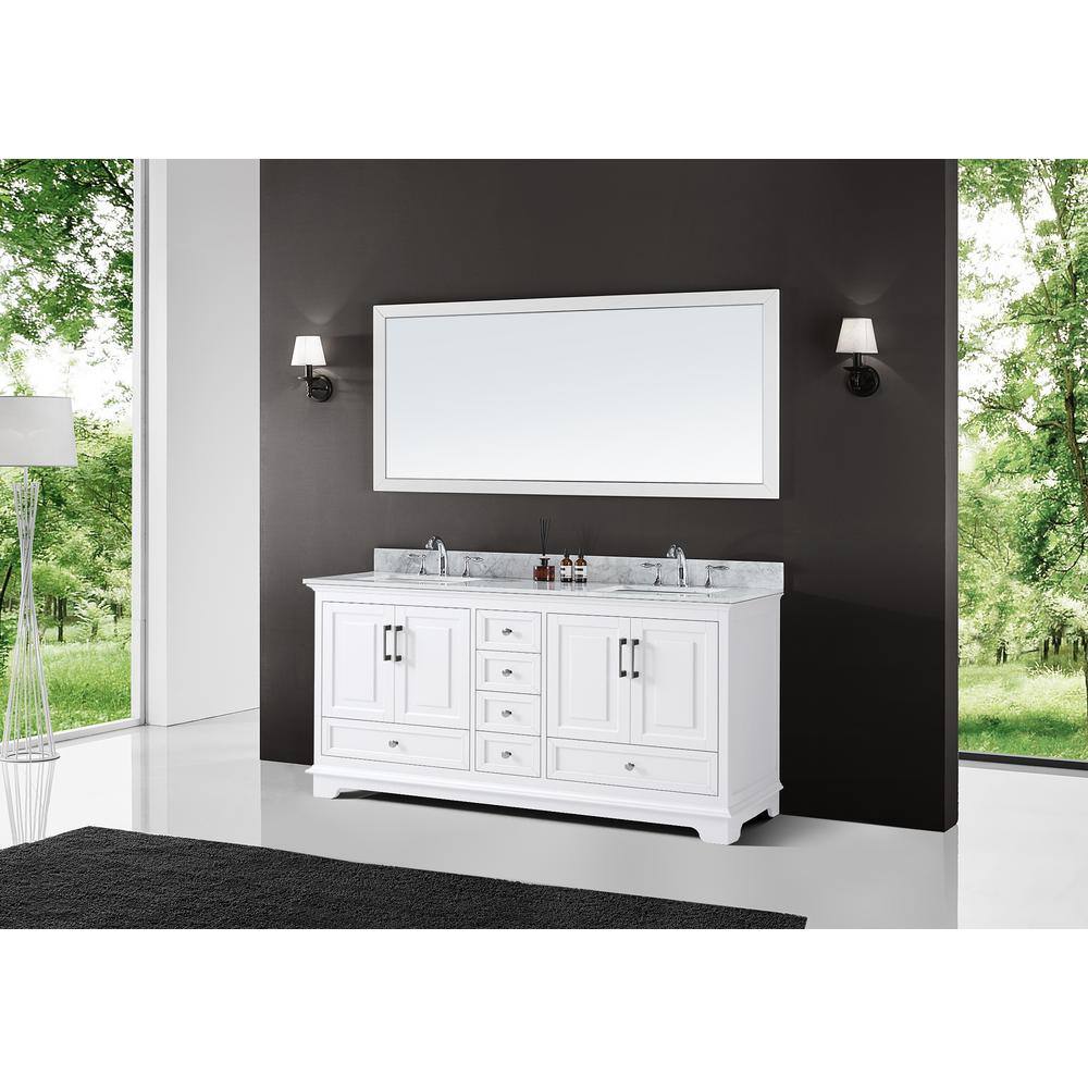 72'' White Double Bathroom Vanity with Carrara Marble Top