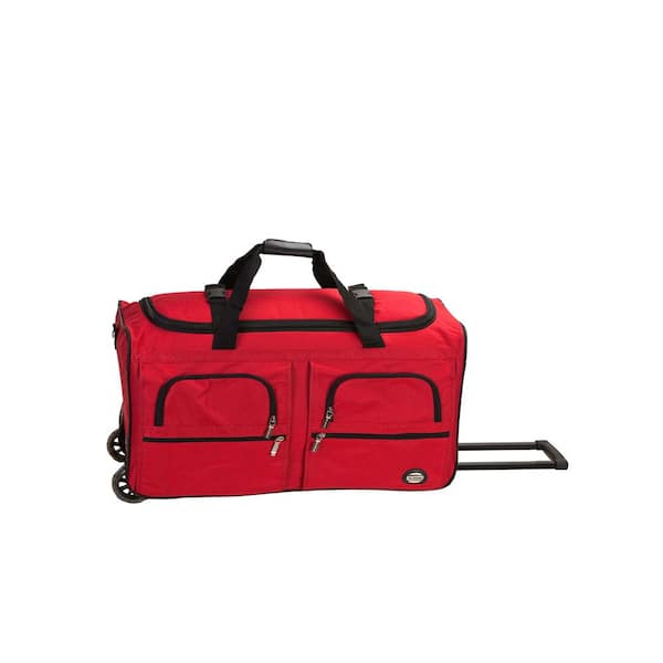 Jm New York Leather Duffel Rolling Bag Travel Luggage Red Rolling
