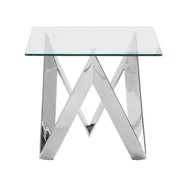 Armen Living Armen Living Scarlett Clear Contemporary Square End Table in Polished Steel with Tempered Glass Top
