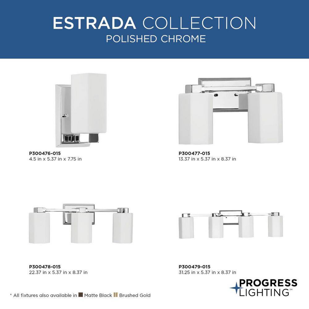 Estrada Polished Chrome Vanity Light with Opal Glass Shade