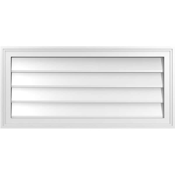 Ekena Millwork 34" x 16" Vertical Surface Mount PVC Gable Vent: Non-Functional with Brickmould Frame