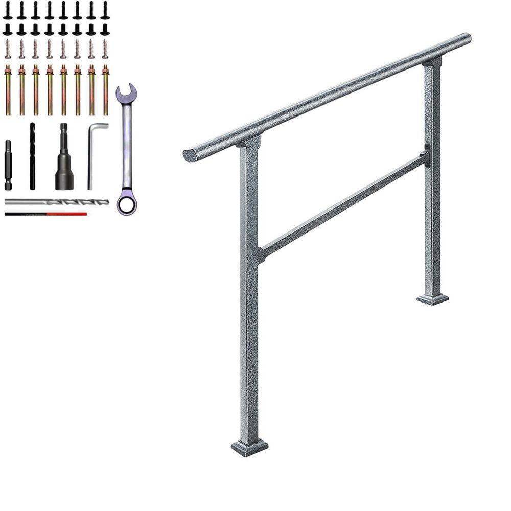 2-Step Adjustable Stair Railing Galvanized Steel Hand Rails for Outdoor Steps Silver on Black Easy Install Sturdy price history on PriceWatchPro