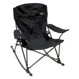 Soft Arm Quad in Black with Gray Metal Frame Outdoor Rocking Chair with Cupholder
