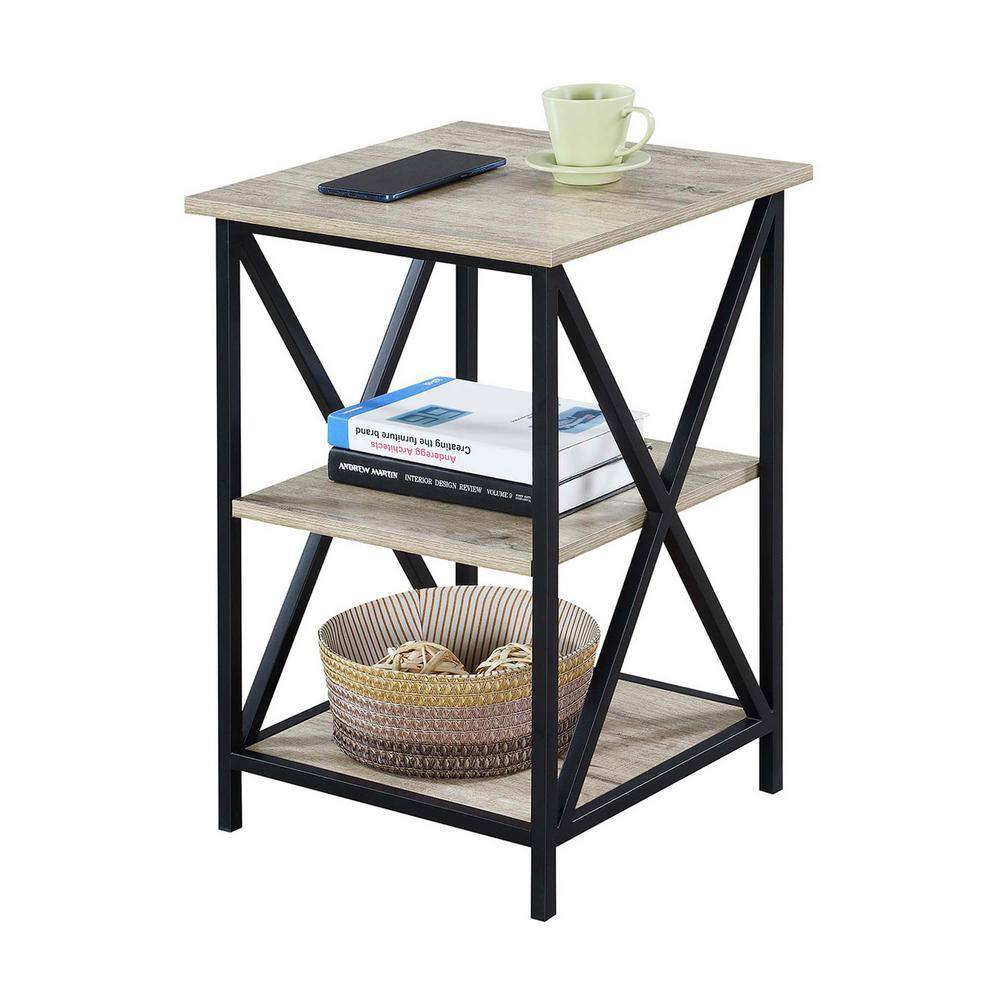 Sandstone and Black 3-Tier Wood and Metal End Table