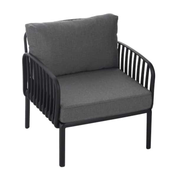 Series Black Frame Metal Outdoor Couch with Gray Cushion