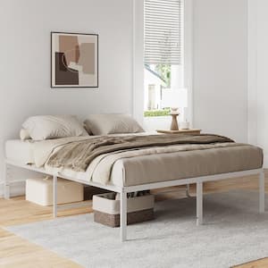 18in. White Bed Frame Queen Metal Platform Bed with Underbed Storage