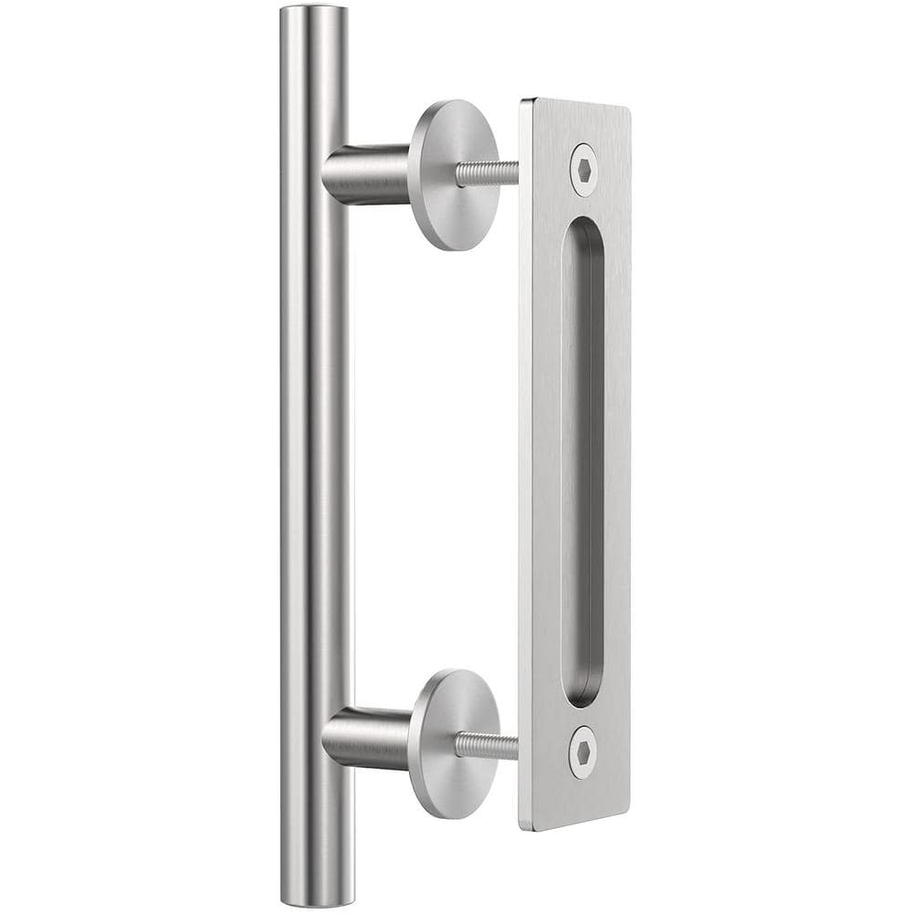 for Barn Door Gates Garages Sheds Rustic Style Silver Round SANKEYTEW 12 Stainless Steel Sliding Barn Door Handle Pull and Flush Hardware Set