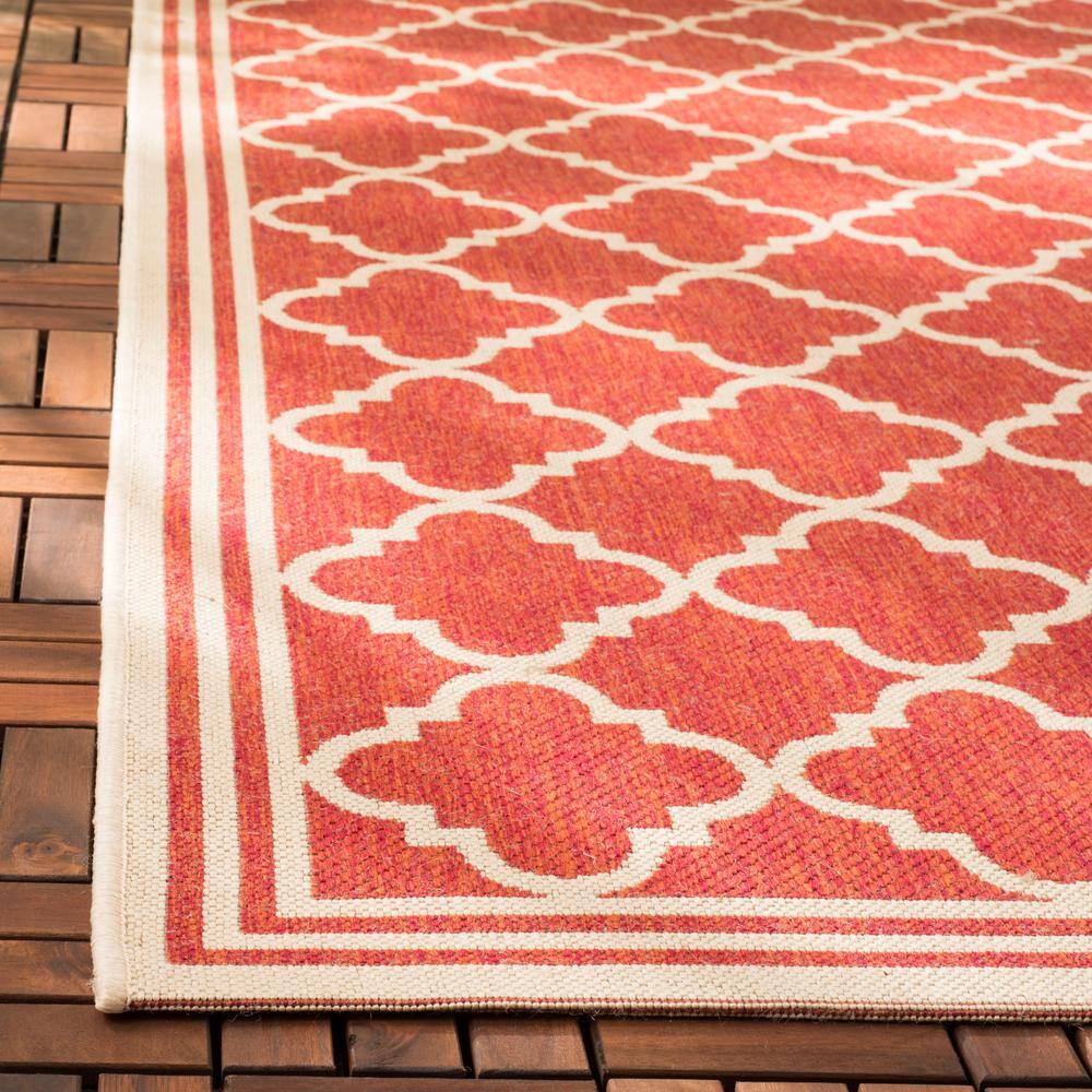 Geometric Red & Cream Synthetic 2' x 8' Easy-Care Runner Rug