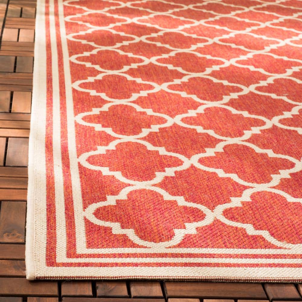 Beachside Bliss Red & Cream Easy-Care Outdoor Area Rug, 8' x 10'