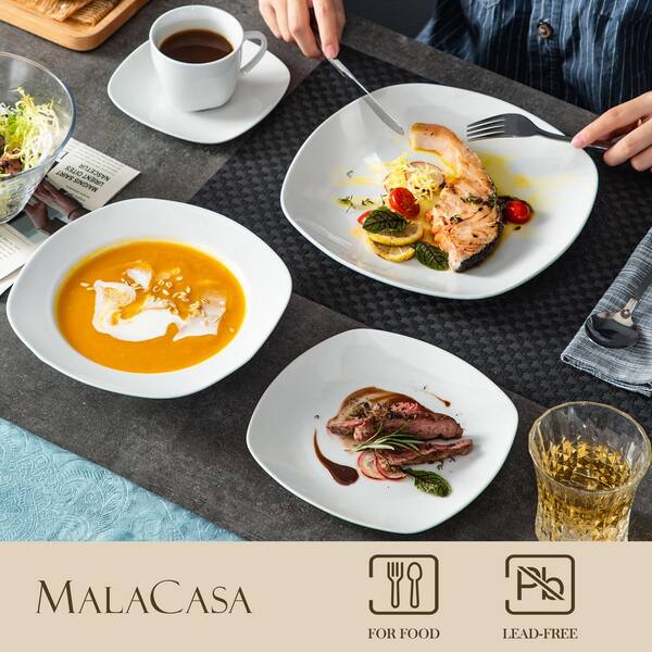 MALACASA Dinnerware Sets for 6, 26 Piece Porcelain Square  Plates and Bowls Sets, Blue Dish Set with Dinner Plates Set, Dishes, Bowls  and Serving Platters, Kitchen Plate Dinnerware Set, Series