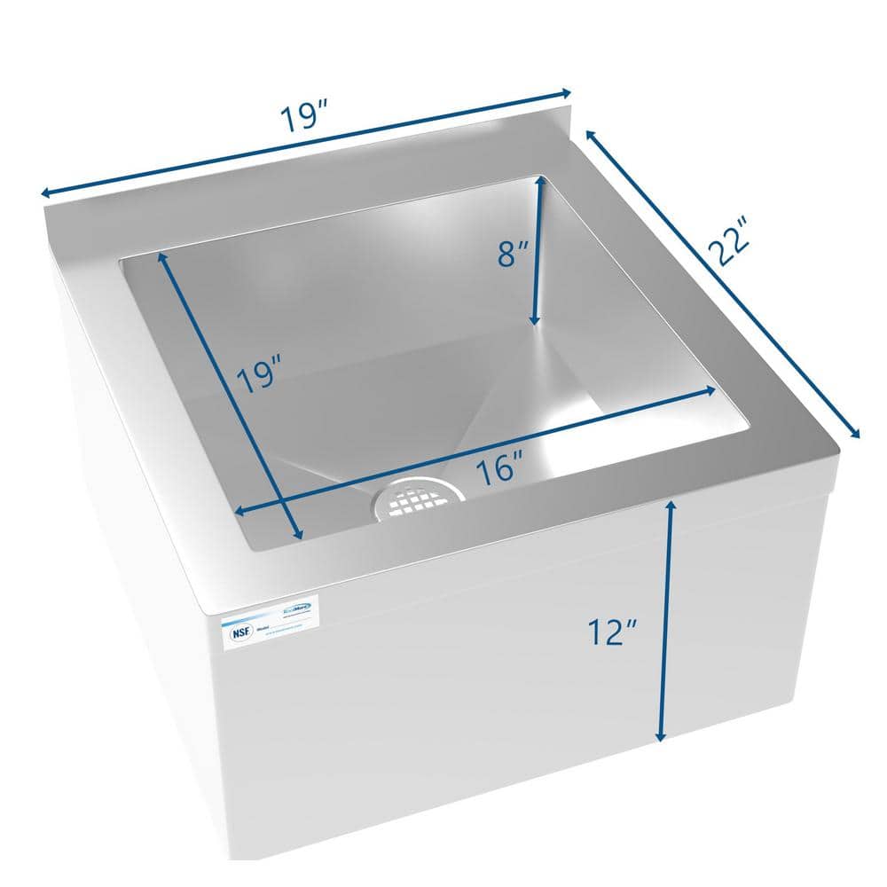 Stainless Steel 24" Utility Mop Sink with Wall Mount