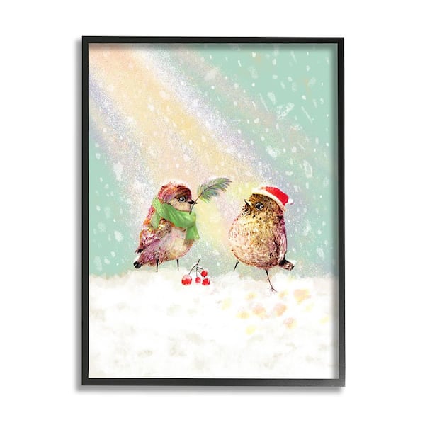 Stupell Industries Holiday Birds Snowy Rainbow by Verbrugge Watercolor 1-Piece Framed Graphic Print Animal Poster Art Print 30 in. x 24 in.