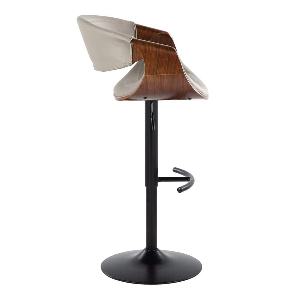Set of 2 Adjustable Pearl Silver Faux Leather and Walnut Barstools