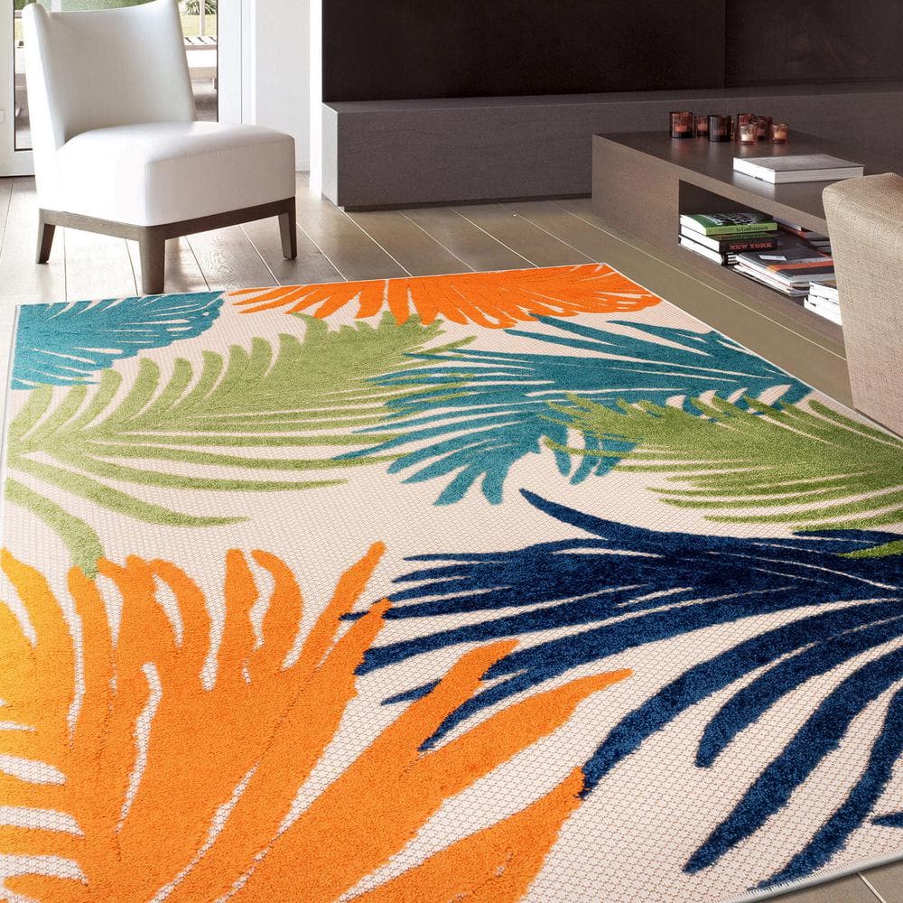 Multi Tropical Floral Synthetic Indoor/Outdoor Area Rug 8' x 10'